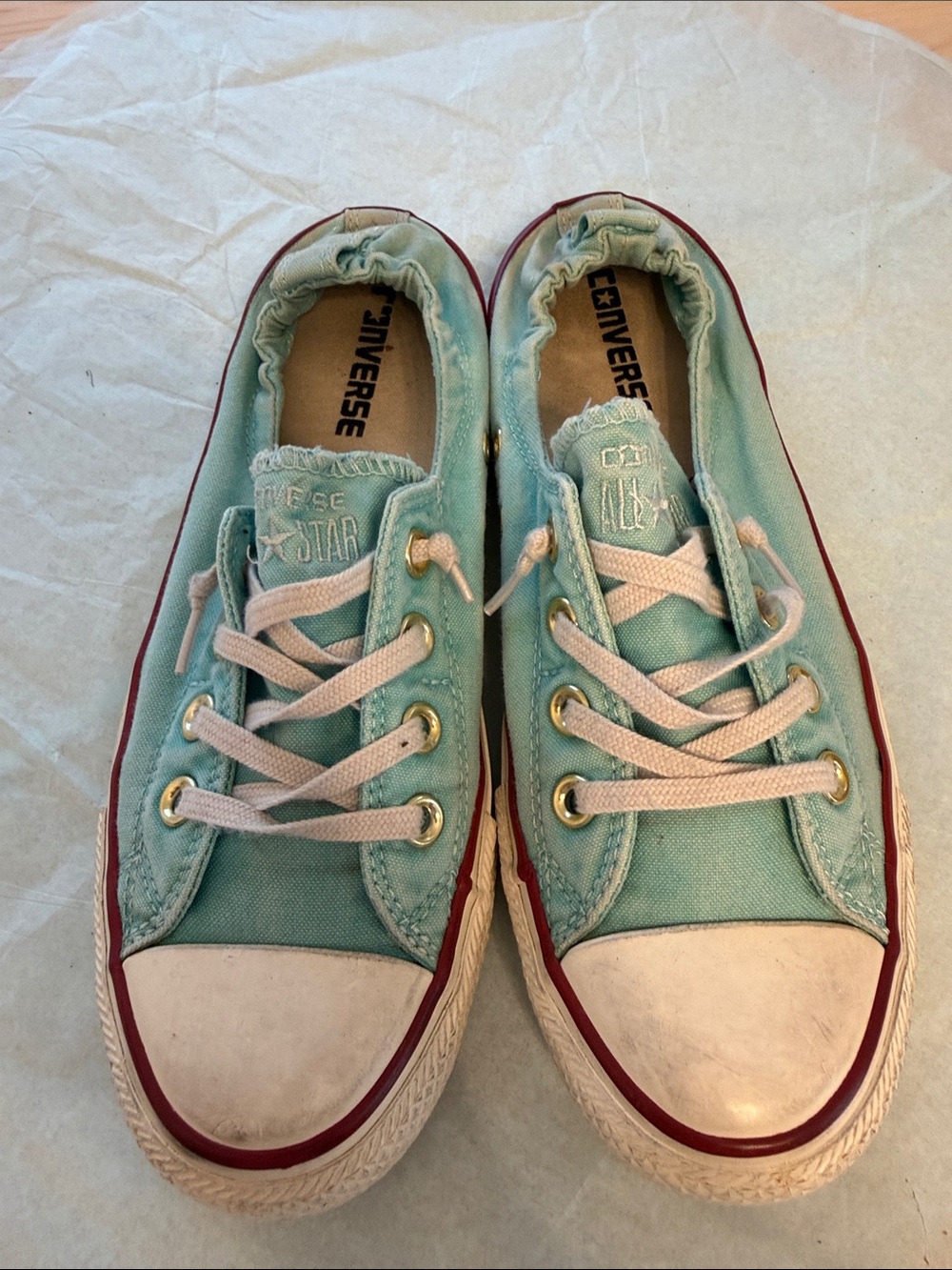 Converse Kids Light Mint Low Top Sneakers with Pink Laces